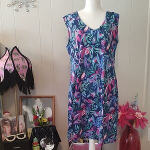 Reel Legends Blue and Pink Floral Beach Dress Large